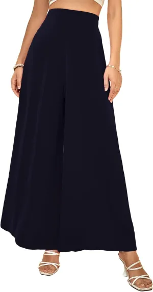 WDIRARA Women's Elastic High Waist Wide Leg Pants Casual Long Palazzo Pants