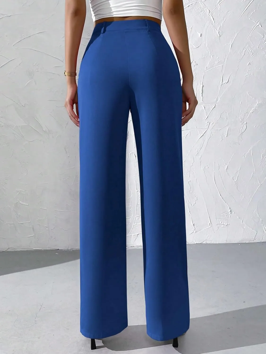 WDIRARA Women's High Waist Button Wide Leg Pants Elegant Work Pleated Pants