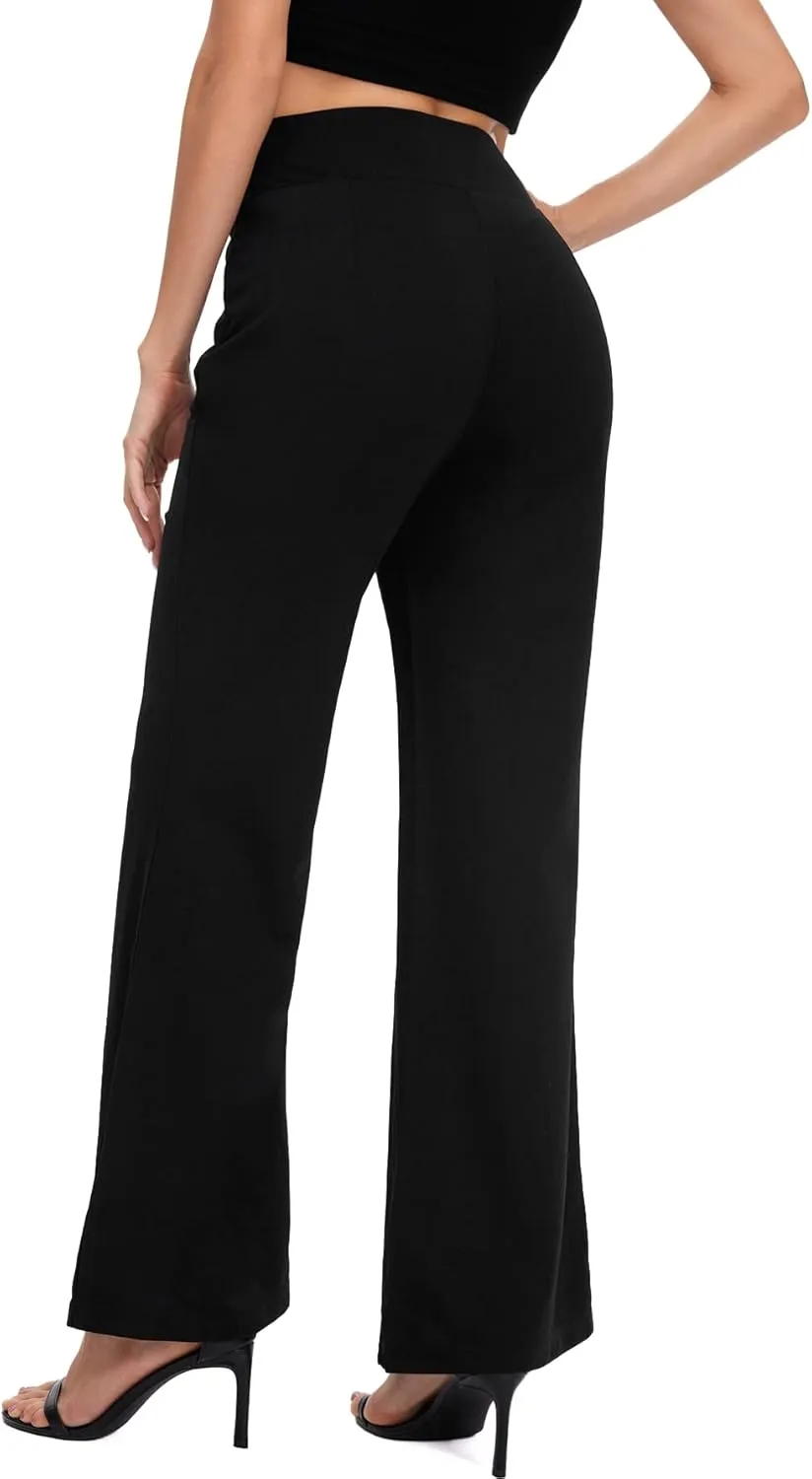 WDIRARA Women's High Waist Twist Front Ruched Flare Leg Solid Casual Long Pants