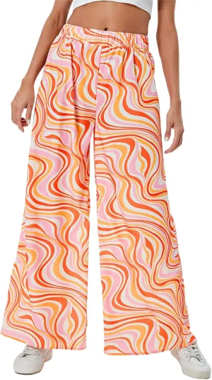 WDIRARA Women's Leopard Print Elastic High Waist Wide Leg Pants Casual Pants