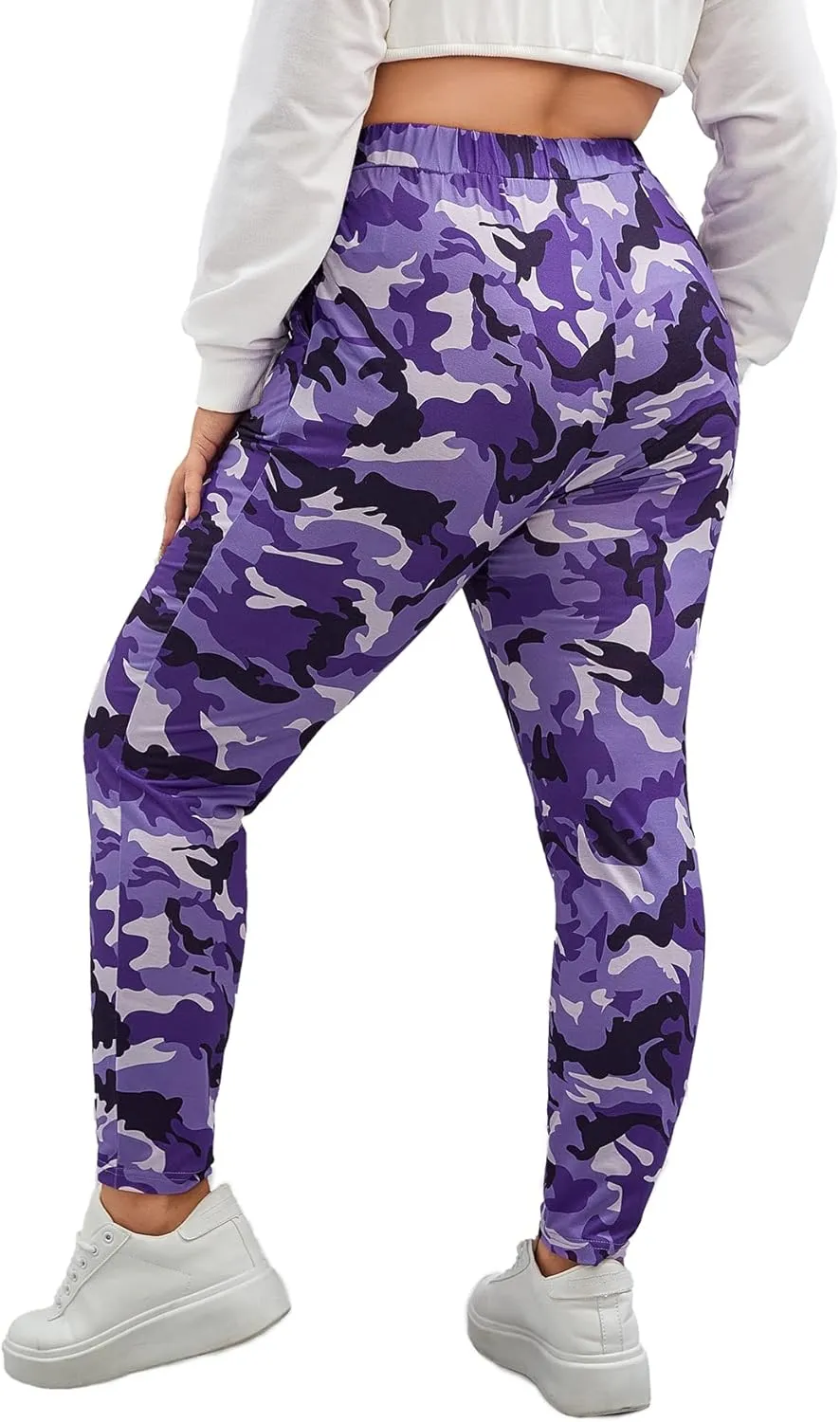 WDIRARA Women's Plus Size Camo Print Tie Front Stretch Skinny Long Pants