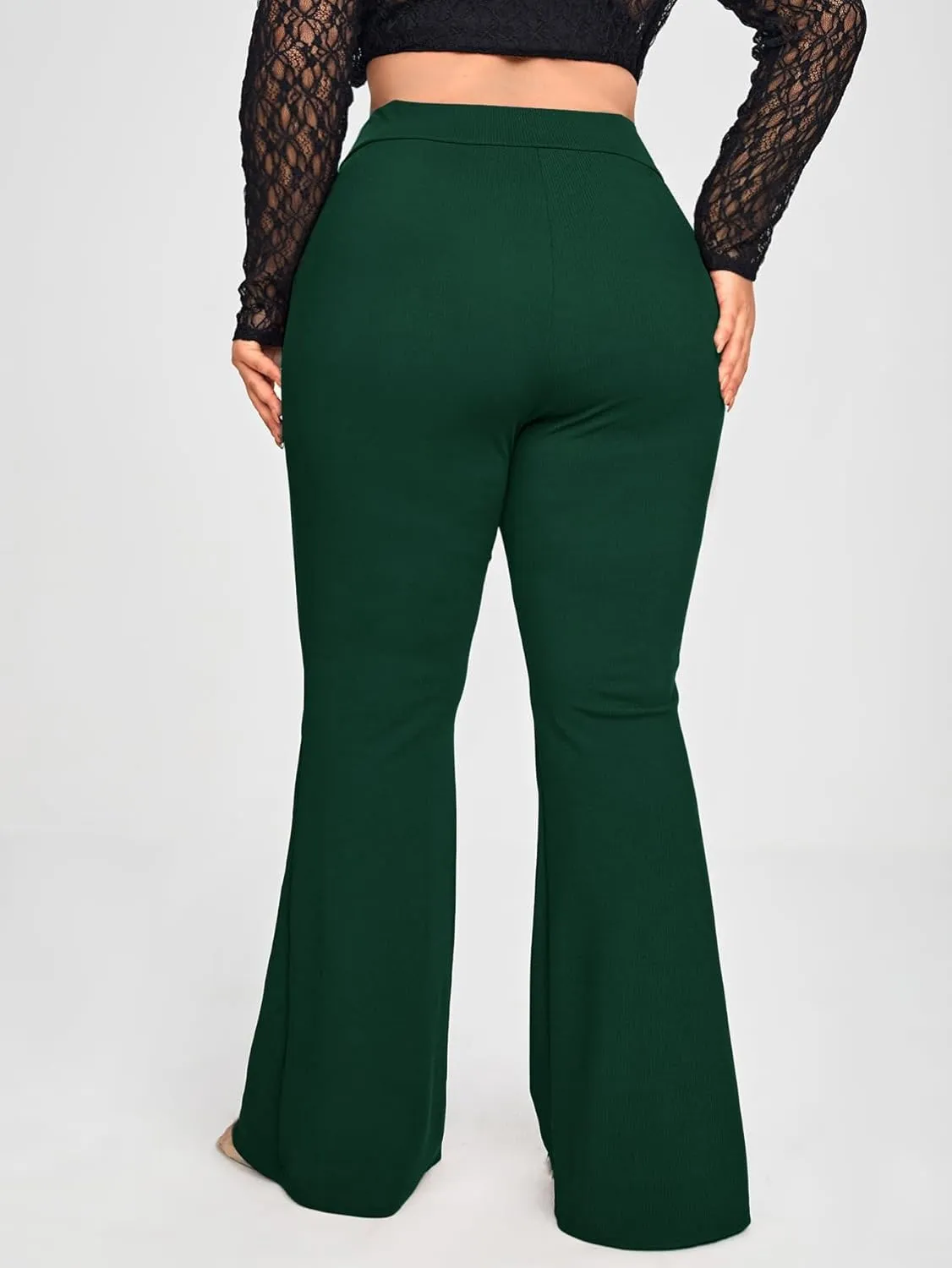WDIRARA Women's Plus Size Elastic High Waist Flare Bell Bottom Ribbed Knit Long Pants
