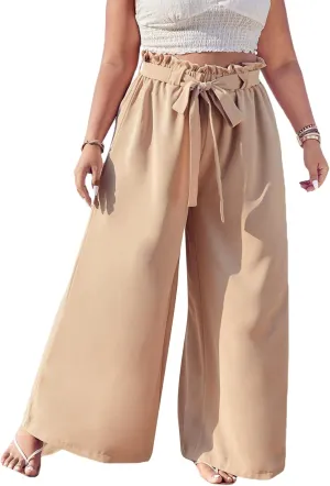 WDIRARA Women's Plus Size Printed Drawstring Waist Split Side Wide Leg Pants