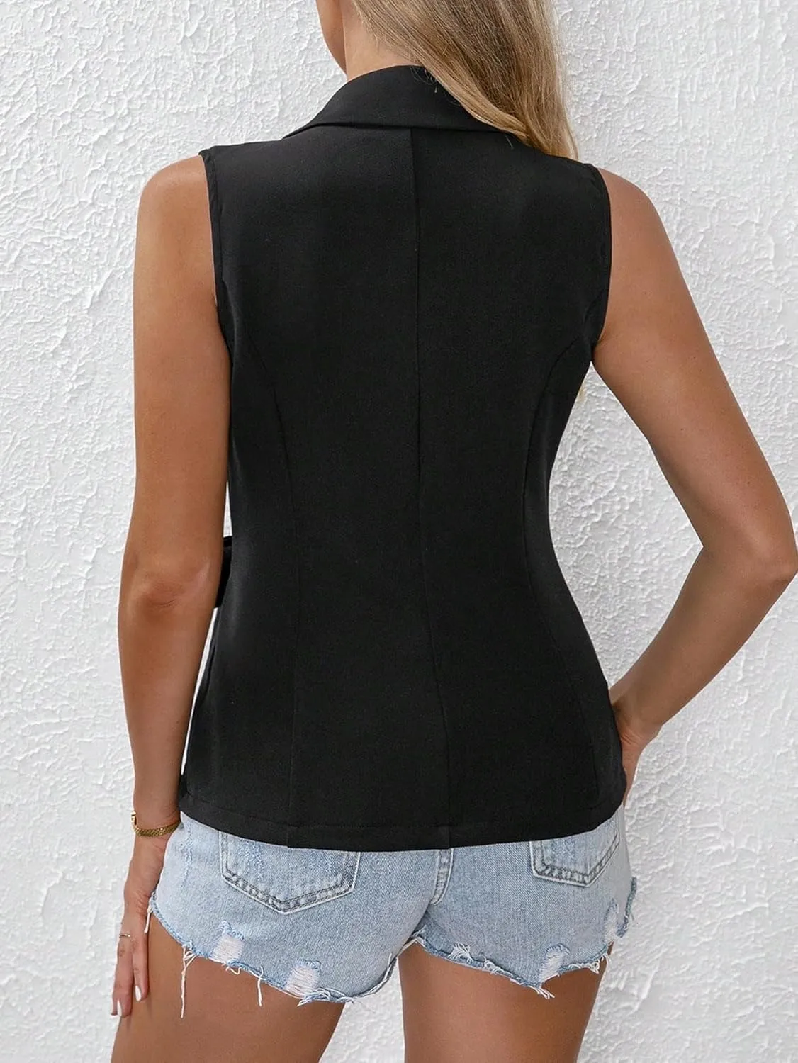WDIRARA Women's Shawl Collar Double Breasted Sleeveless Elegant Blazer Office Wear Vest Jacket