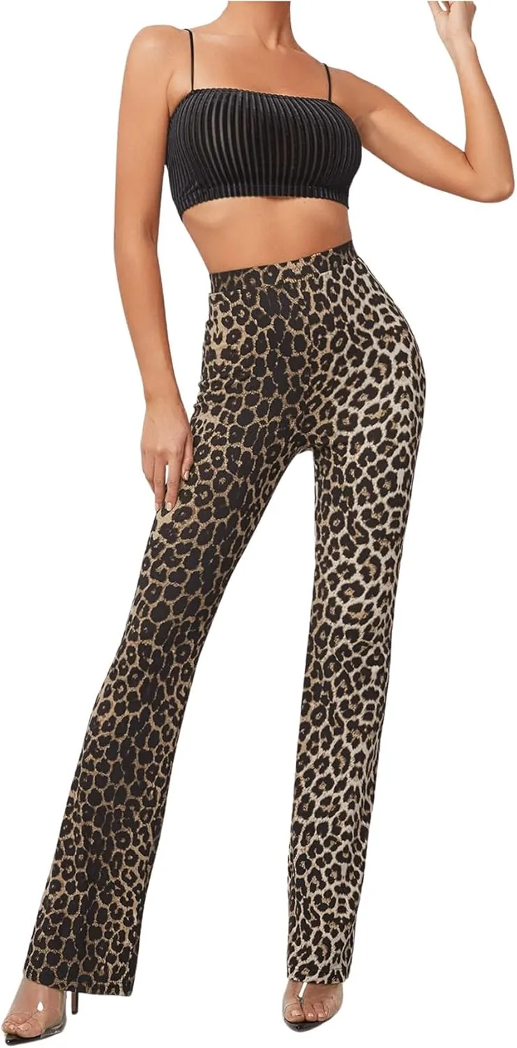 WDIRARA Women's Snakeskin High Waist Casual Flare Bell Bottom Stretch Long Pants
