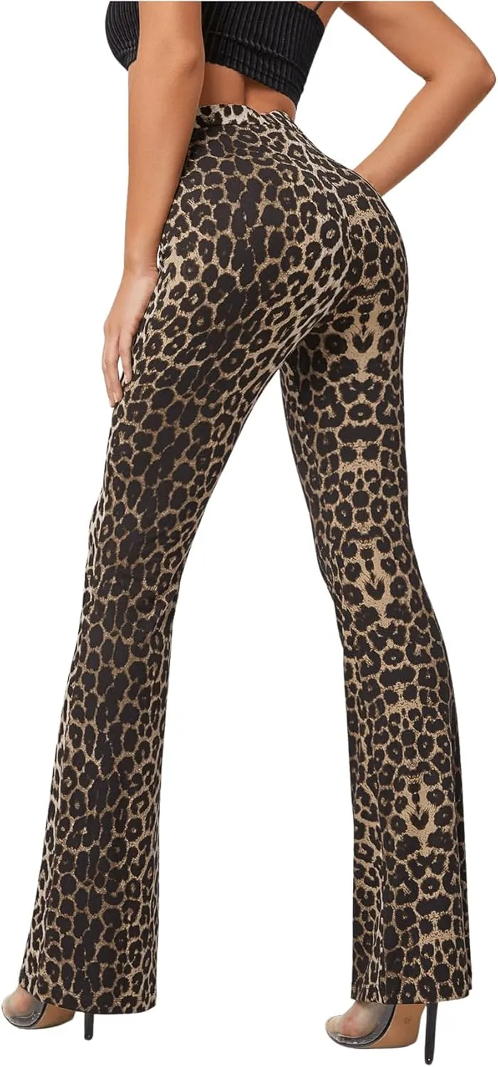 WDIRARA Women's Snakeskin High Waist Casual Flare Bell Bottom Stretch Long Pants
