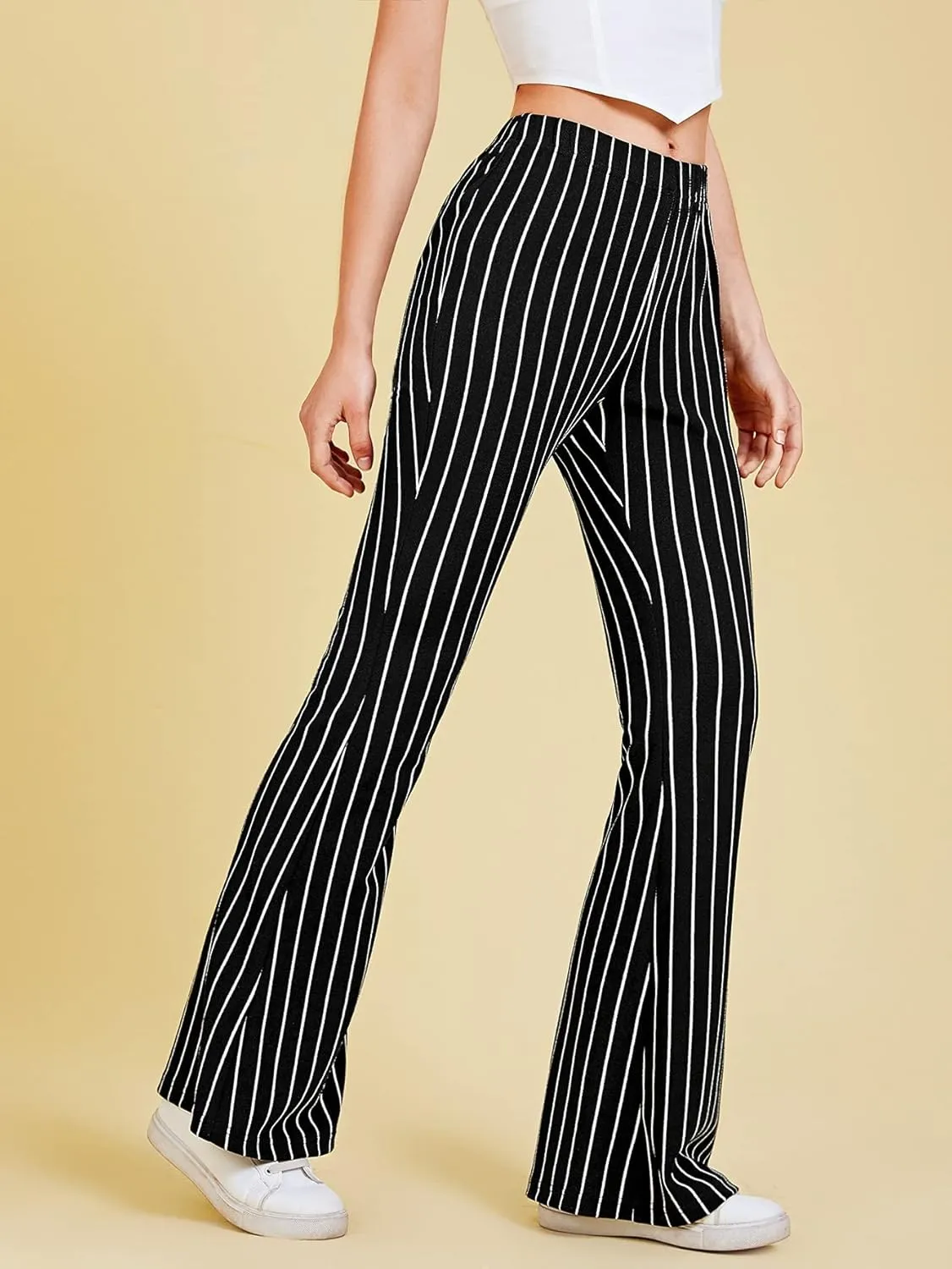 WDIRARA Women's Snakeskin High Waist Casual Flare Bell Bottom Stretch Long Pants