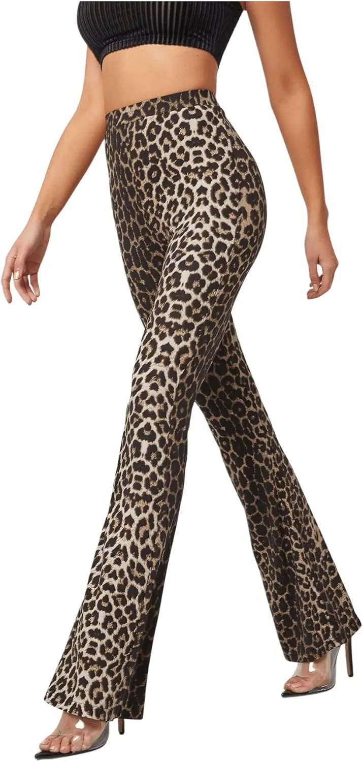 WDIRARA Women's Snakeskin High Waist Casual Flare Bell Bottom Stretch Long Pants
