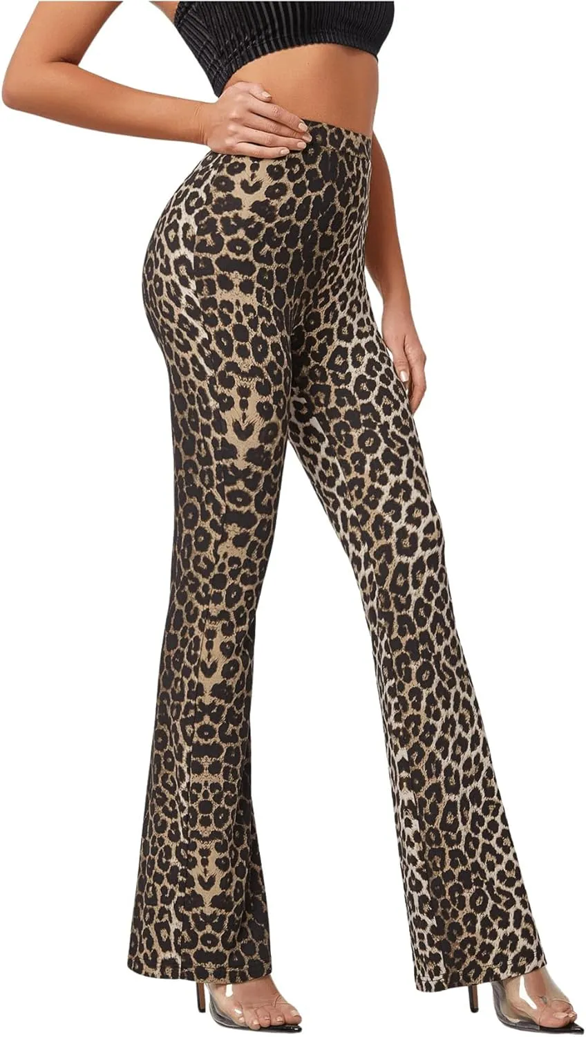 WDIRARA Women's Snakeskin High Waist Casual Flare Bell Bottom Stretch Long Pants