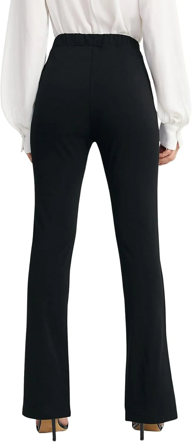 WDIRARA Women's Split Front Elastic High Waist Elegant Flare Leg Long Pants