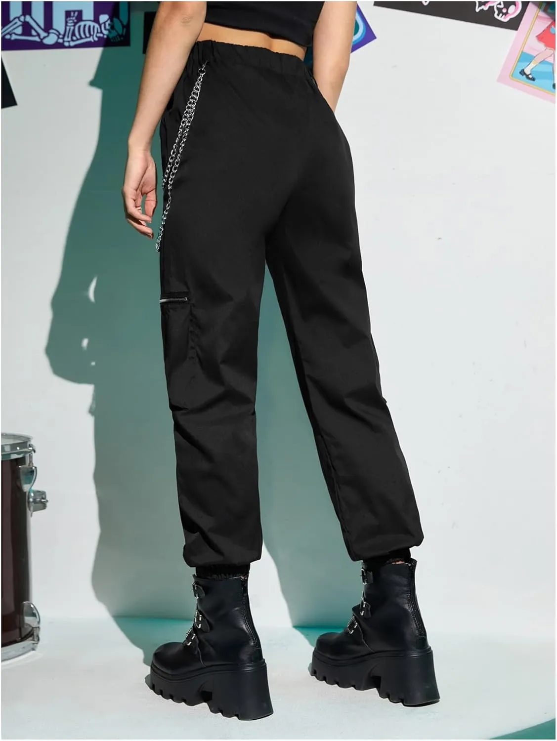 WDIRARA Women's Y2k Plaid Print Elastic Waist Fashion Straight Leg Pants Trousers