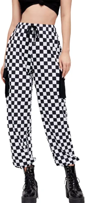 WDIRARA Women's Y2k Plaid Print Elastic Waist Fashion Straight Leg Pants Trousers