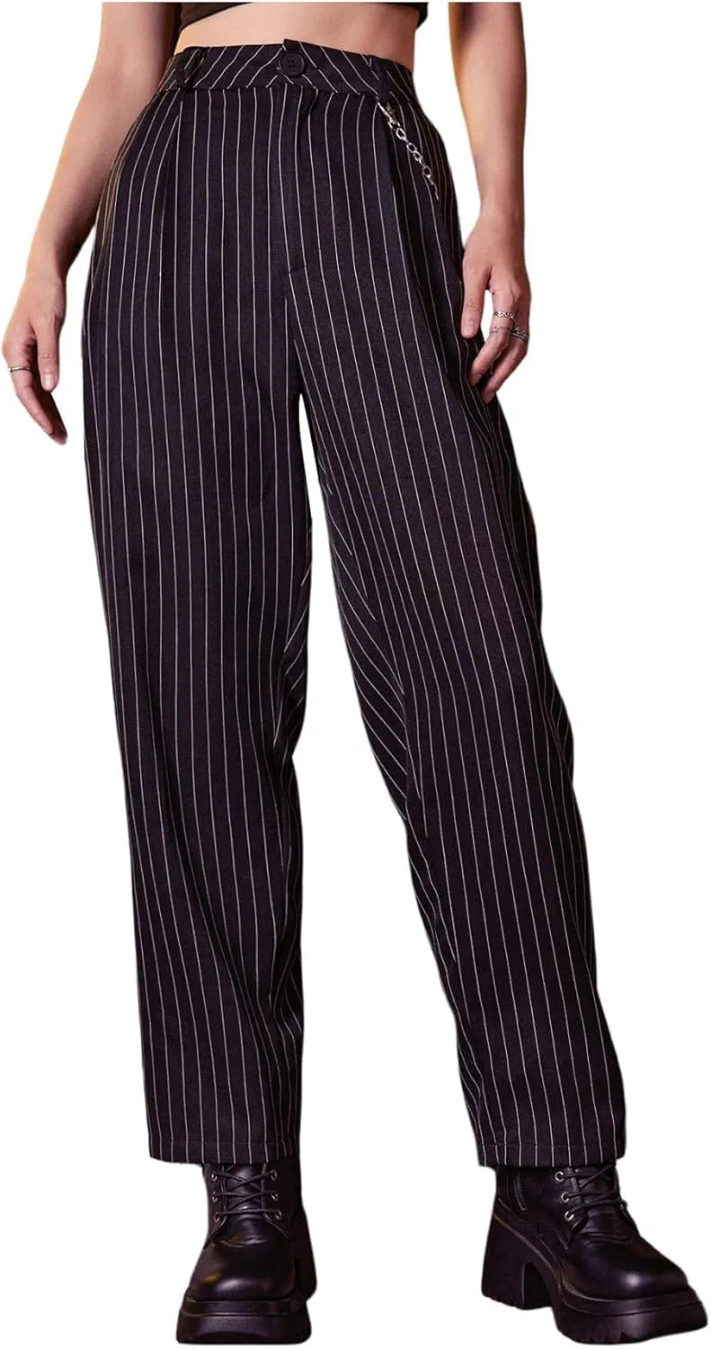 WDIRARA Women's Y2k Plaid Print Elastic Waist Fashion Straight Leg Pants Trousers
