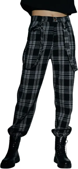 WDIRARA Women's Y2k Plaid Print Elastic Waist Fashion Straight Leg Pants Trousers