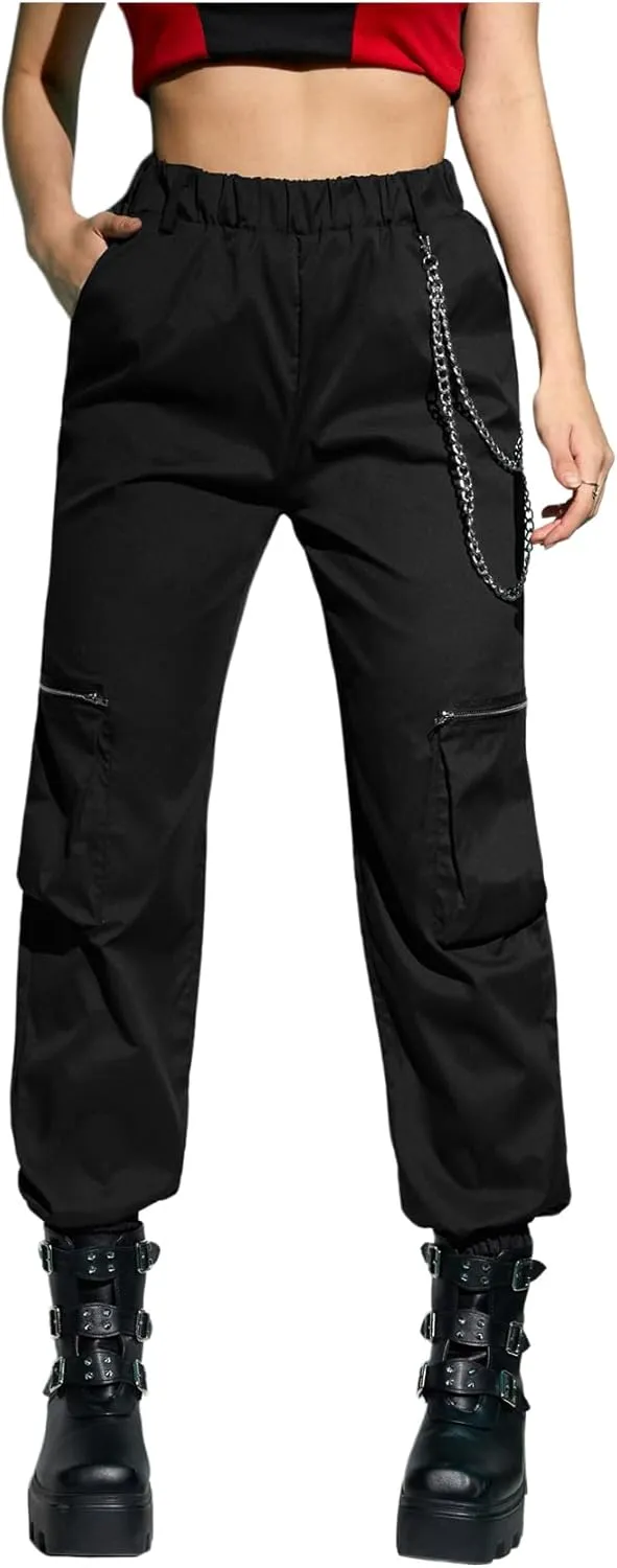 WDIRARA Women's Y2k Plaid Print Elastic Waist Fashion Straight Leg Pants Trousers