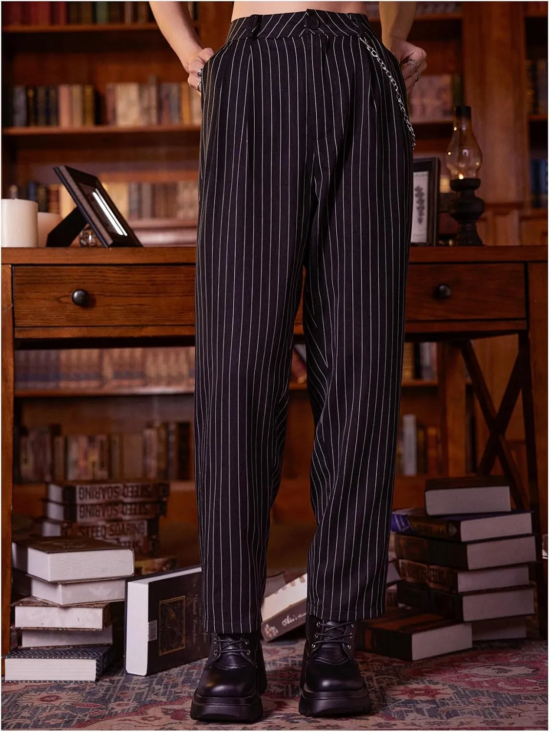 WDIRARA Women's Y2k Plaid Print Elastic Waist Fashion Straight Leg Pants Trousers