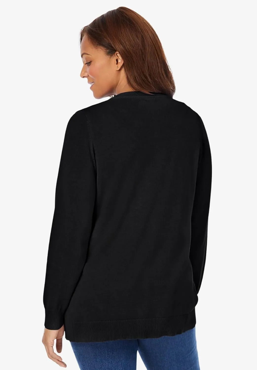 Woman Within Plus Size Perfect Long-Sleeve Cardigan