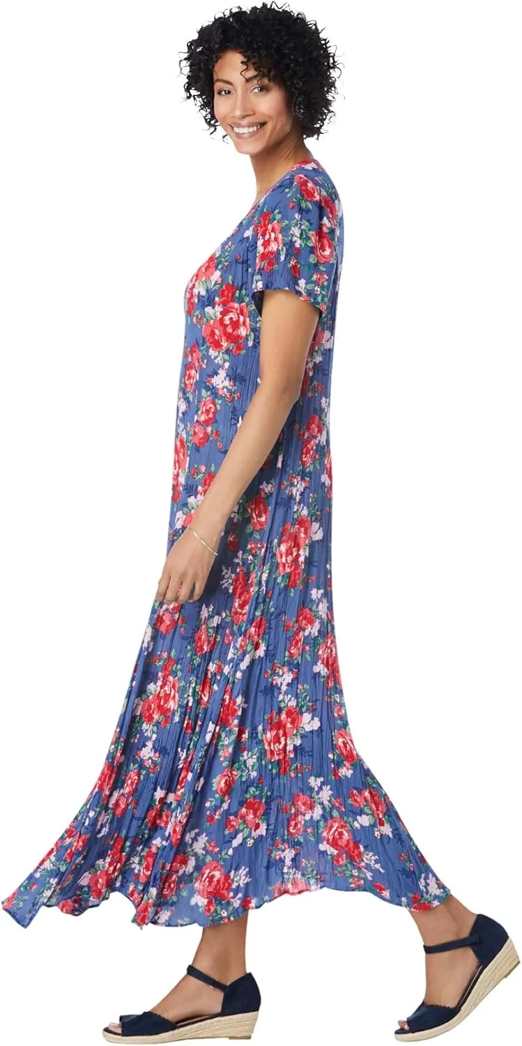 Woman Within Women's Plus Size Short-Sleeve Crinkle Dress