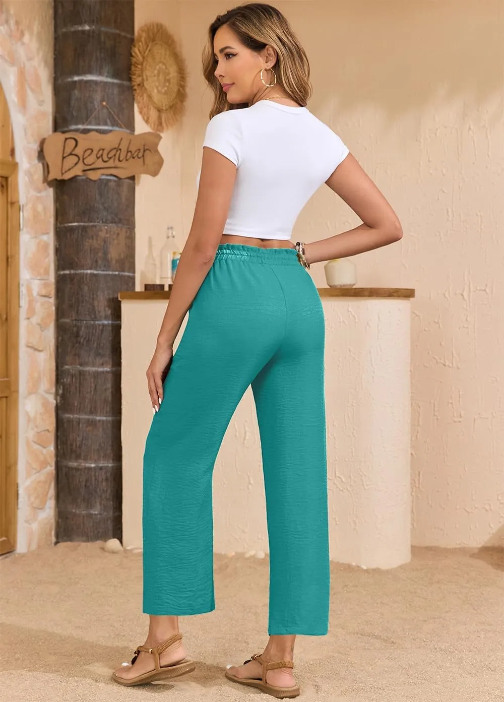 Women Casual Pants Loose High Waist Wide Leg Cropped Palazzo Beach Pants Summer Outfits 2025 Trendy
