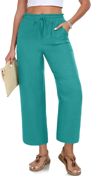 Women Casual Pants Loose High Waist Wide Leg Cropped Palazzo Beach Pants Summer Outfits 2025 Trendy