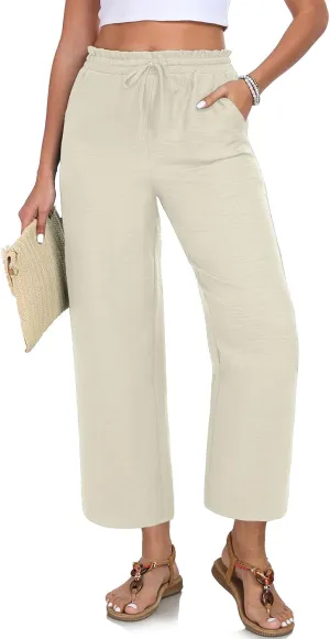 Women Casual Pants Loose High Waist Wide Leg Cropped Palazzo Beach Pants Summer Outfits 2025 Trendy