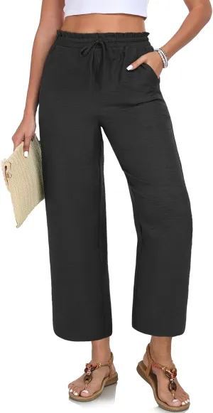 Women Casual Pants Loose High Waist Wide Leg Cropped Palazzo Beach Pants Summer Outfits 2025 Trendy