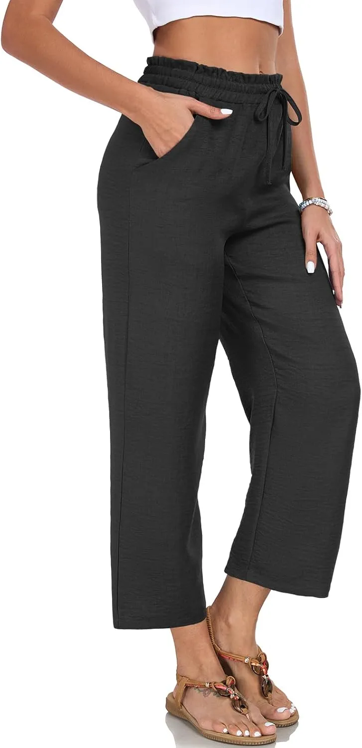 Women Casual Pants Loose High Waist Wide Leg Cropped Palazzo Beach Pants Summer Outfits 2025 Trendy