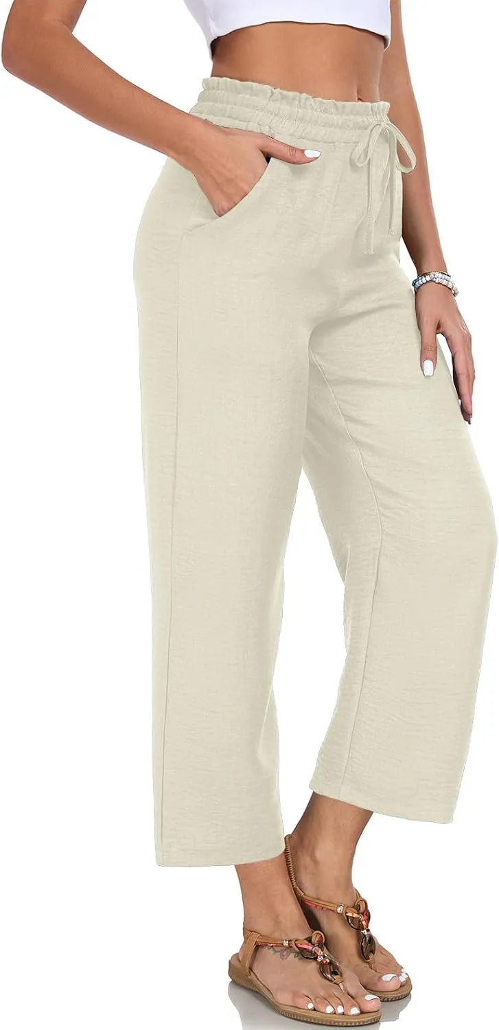 Women Casual Pants Loose High Waist Wide Leg Cropped Palazzo Beach Pants Summer Outfits 2025 Trendy