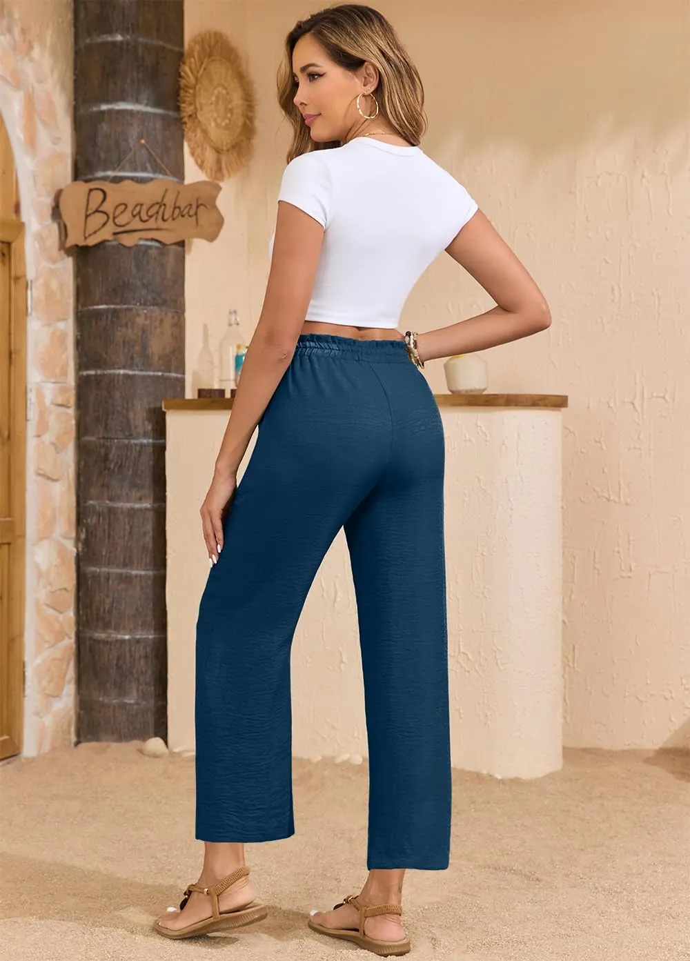 Women Casual Pants Loose High Waist Wide Leg Cropped Palazzo Beach Pants Summer Outfits 2025 Trendy