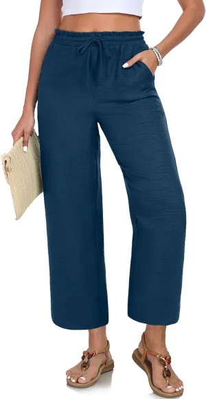 Women Casual Pants Loose High Waist Wide Leg Cropped Palazzo Beach Pants Summer Outfits 2025 Trendy