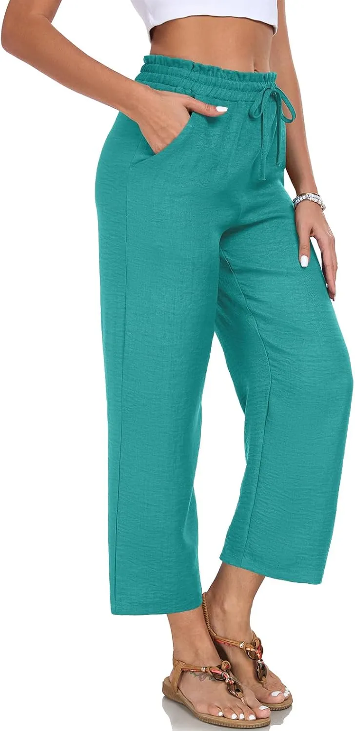 Women Casual Pants Loose High Waist Wide Leg Cropped Palazzo Beach Pants Summer Outfits 2025 Trendy
