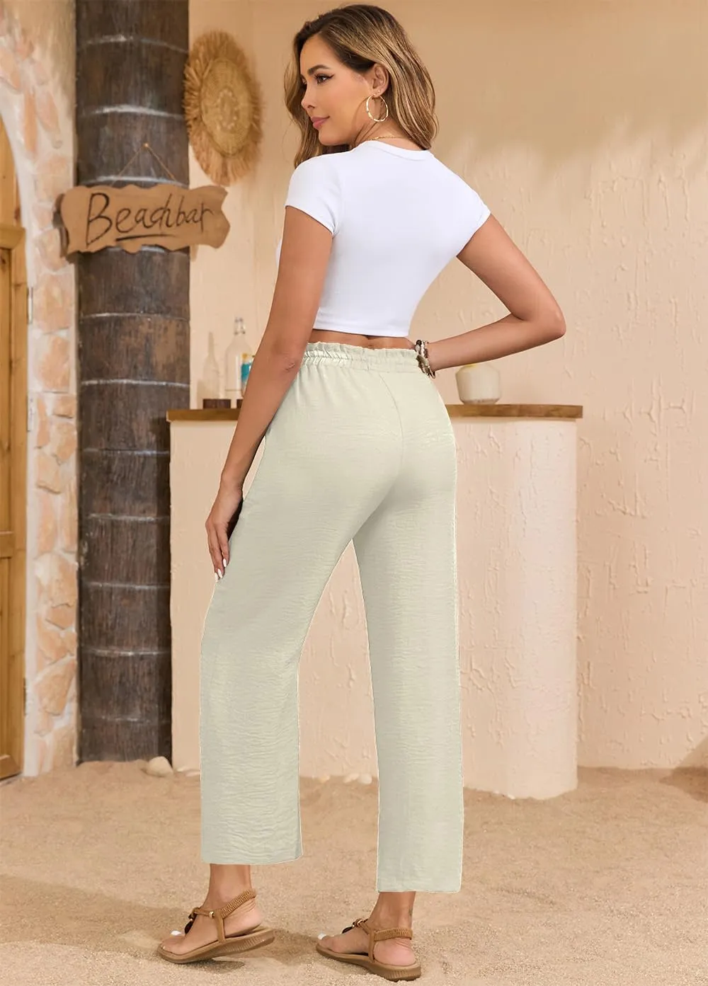Women Casual Pants Loose High Waist Wide Leg Cropped Palazzo Beach Pants Summer Outfits 2025 Trendy