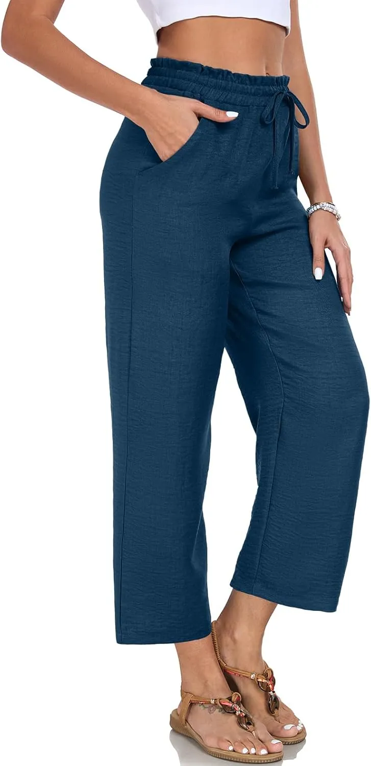 Women Casual Pants Loose High Waist Wide Leg Cropped Palazzo Beach Pants Summer Outfits 2025 Trendy