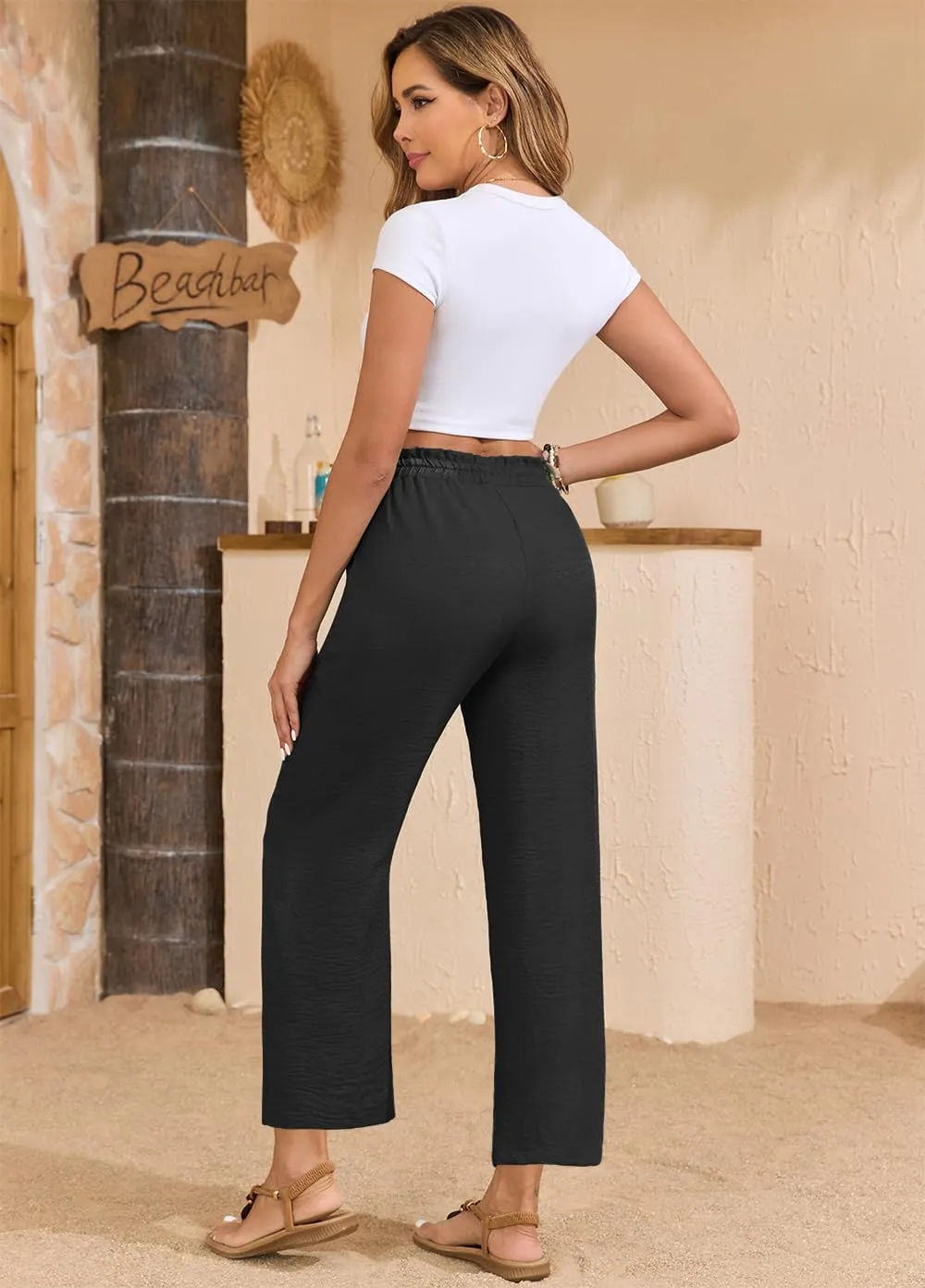 Women Casual Pants Loose High Waist Wide Leg Cropped Palazzo Beach Pants Summer Outfits 2025 Trendy
