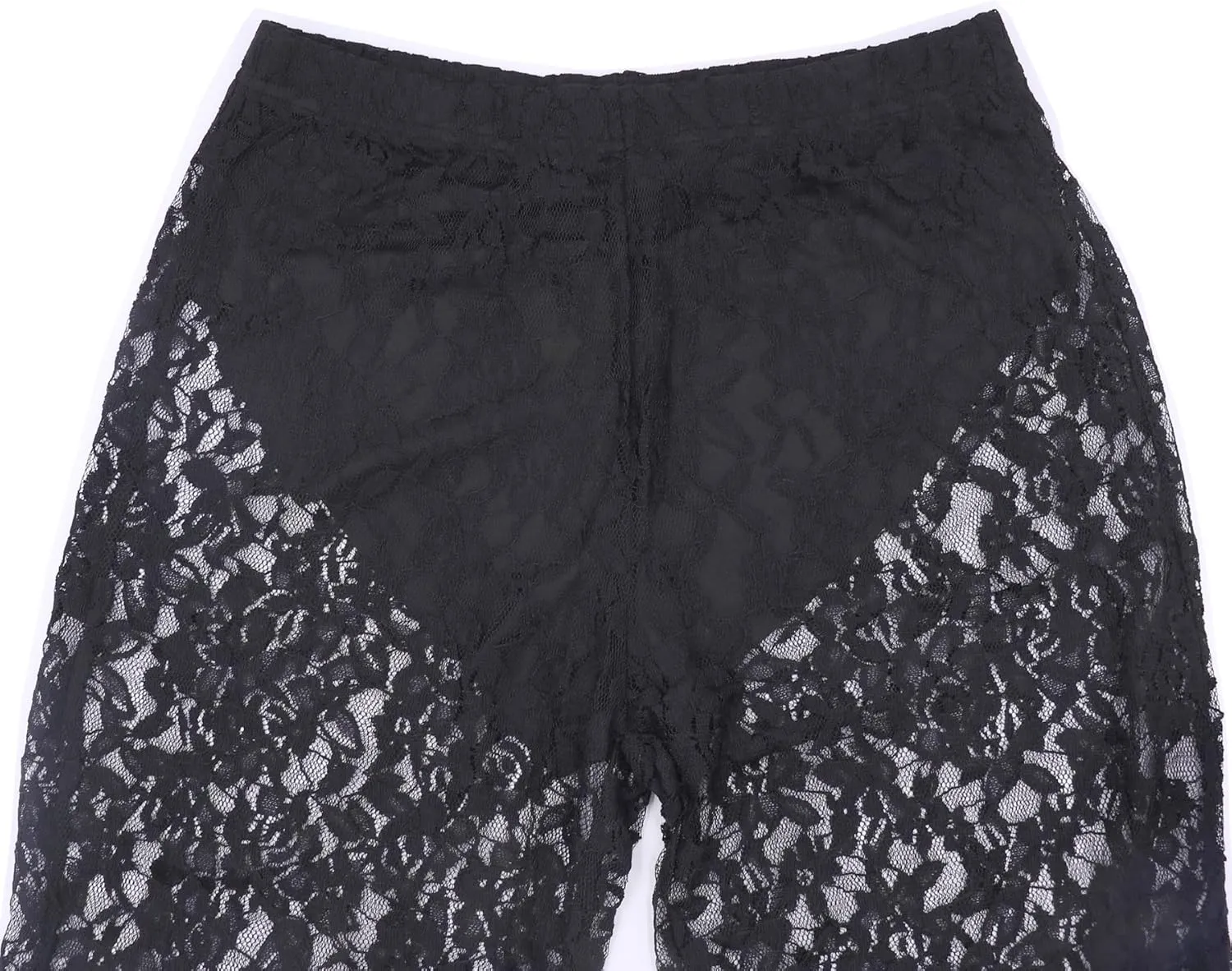 Women Floral Lace Sheer Mesh Pants See Through Straight Leg Pants Hollow Out Trousers Cover Up Pants Y2k Streetwear