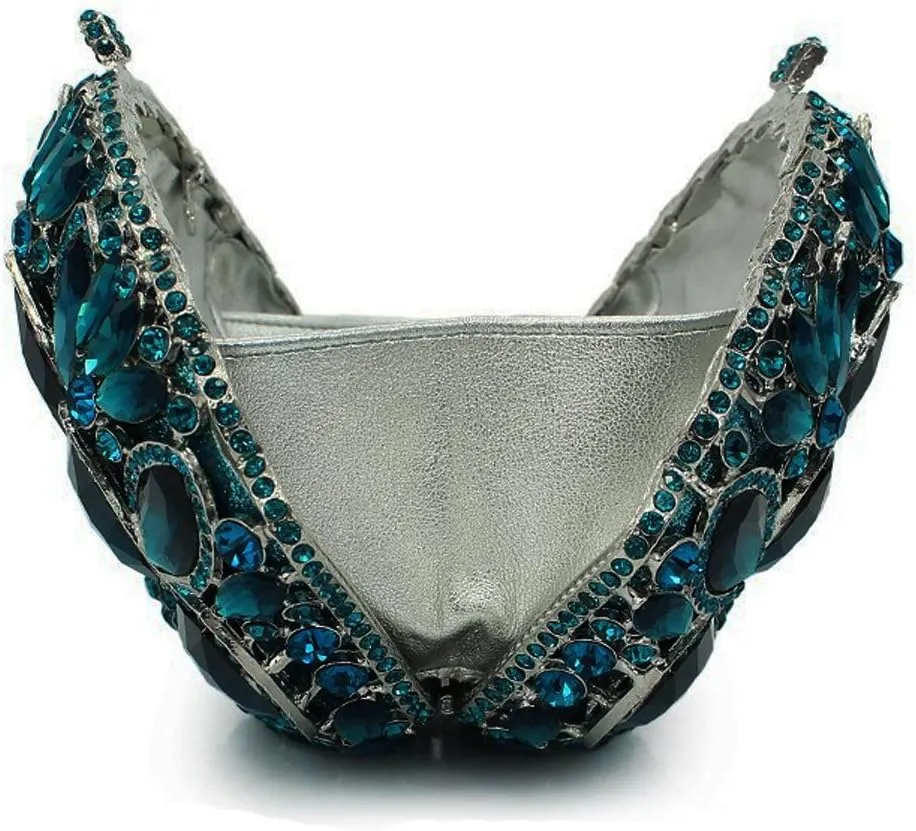 Women Gemstone Handbag Rhinestones Sector Shape Wedding Evening Clutch Purse
