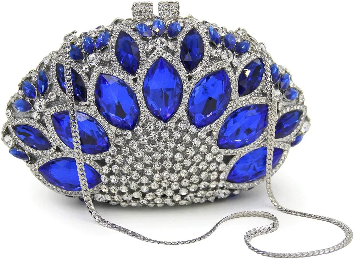 Women Gemstone Handbag Rhinestones Sector Shape Wedding Evening Clutch Purse