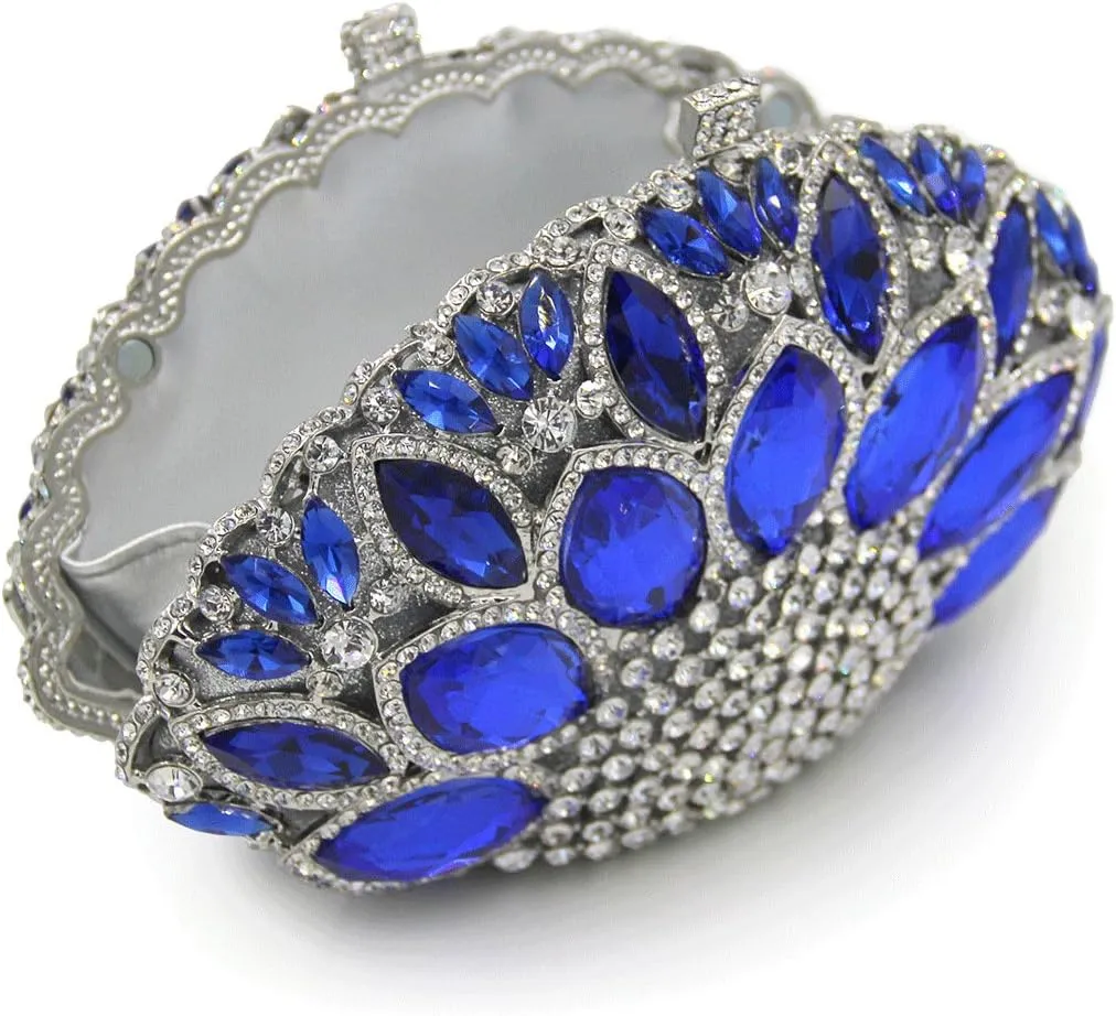 Women Gemstone Handbag Rhinestones Sector Shape Wedding Evening Clutch Purse