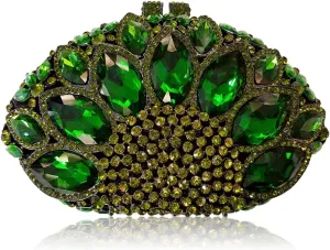 Women Gemstone Handbag Rhinestones Sector Shape Wedding Evening Clutch Purse