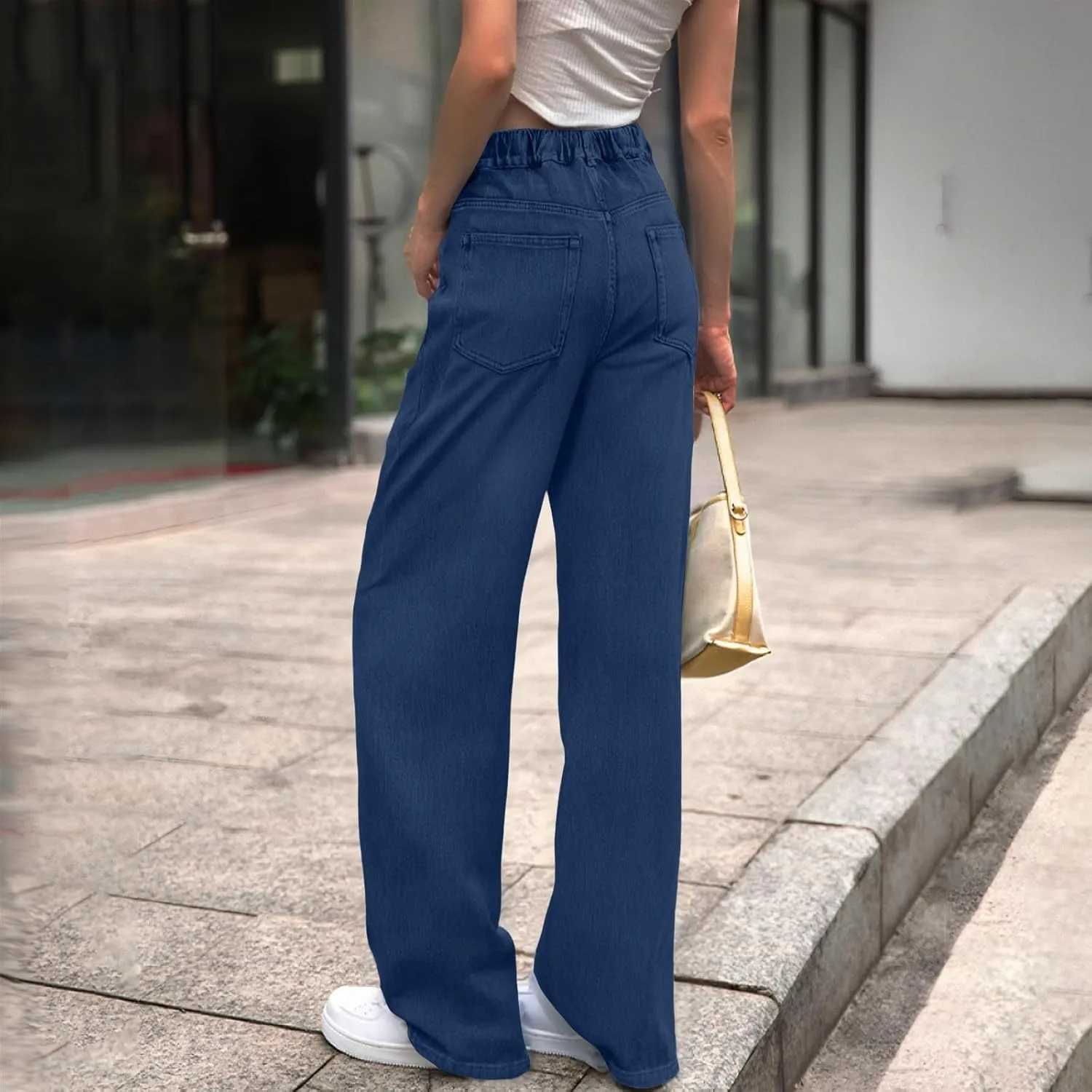 Women Jeans, Tummy Control Jeans for Women Mid Rise Trendy Straight Leg Summer Plus Size Baggy Stretchy Trousers