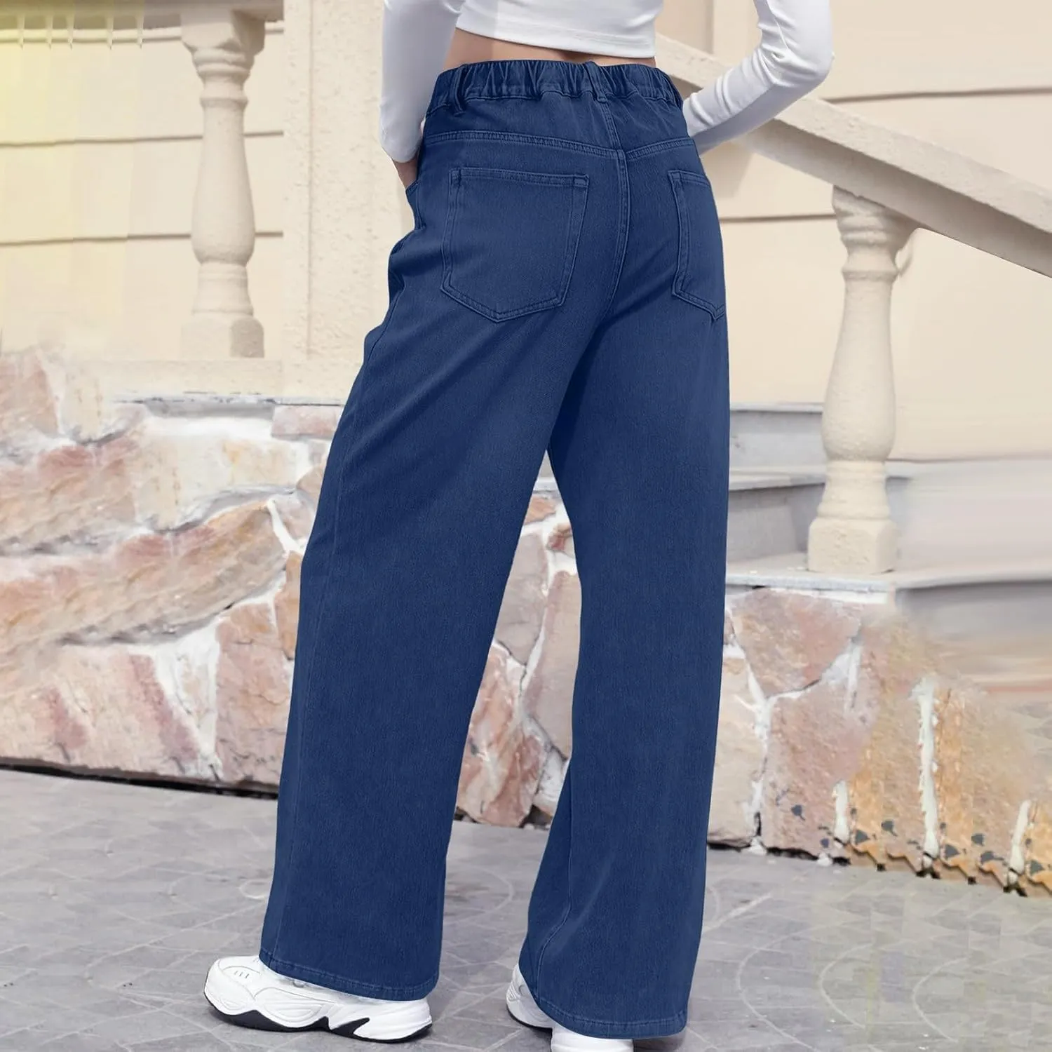 Women Jeans, Tummy Control Jeans for Women Mid Rise Trendy Straight Leg Summer Plus Size Baggy Stretchy Trousers
