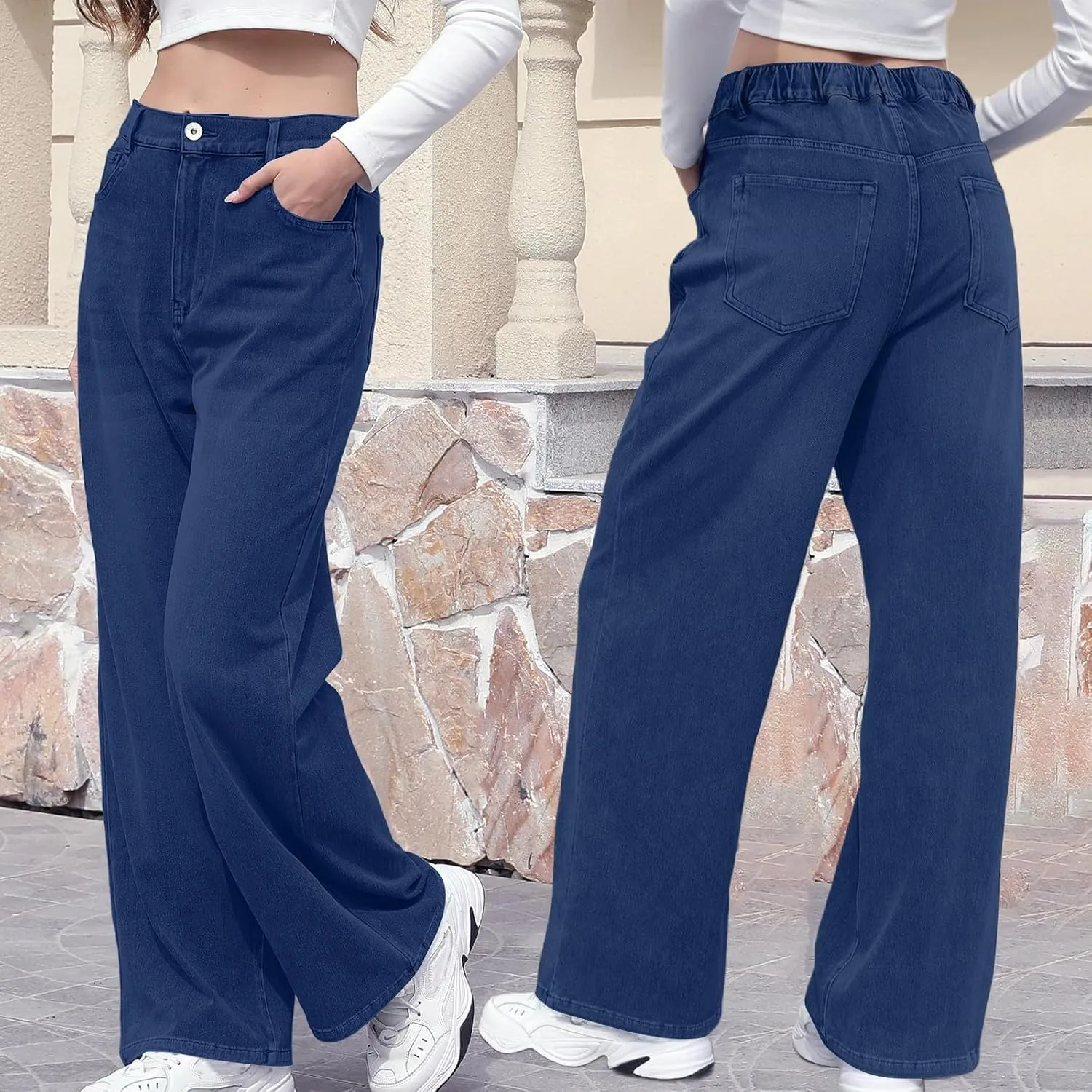 Women Jeans, Tummy Control Jeans for Women Mid Rise Trendy Straight Leg Summer Plus Size Baggy Stretchy Trousers