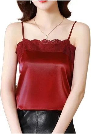 Women lace Retro O-Neck Plus Size Sexy Tube top Satin Basic Camisole Sleeveless top