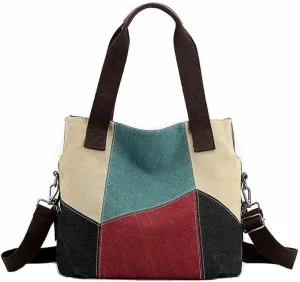 Women Large Canvas Crossbody Work Shoulder Bag Multicolor Tote Bag Vintage Hobo Top Handle Shopping Bags Wallets