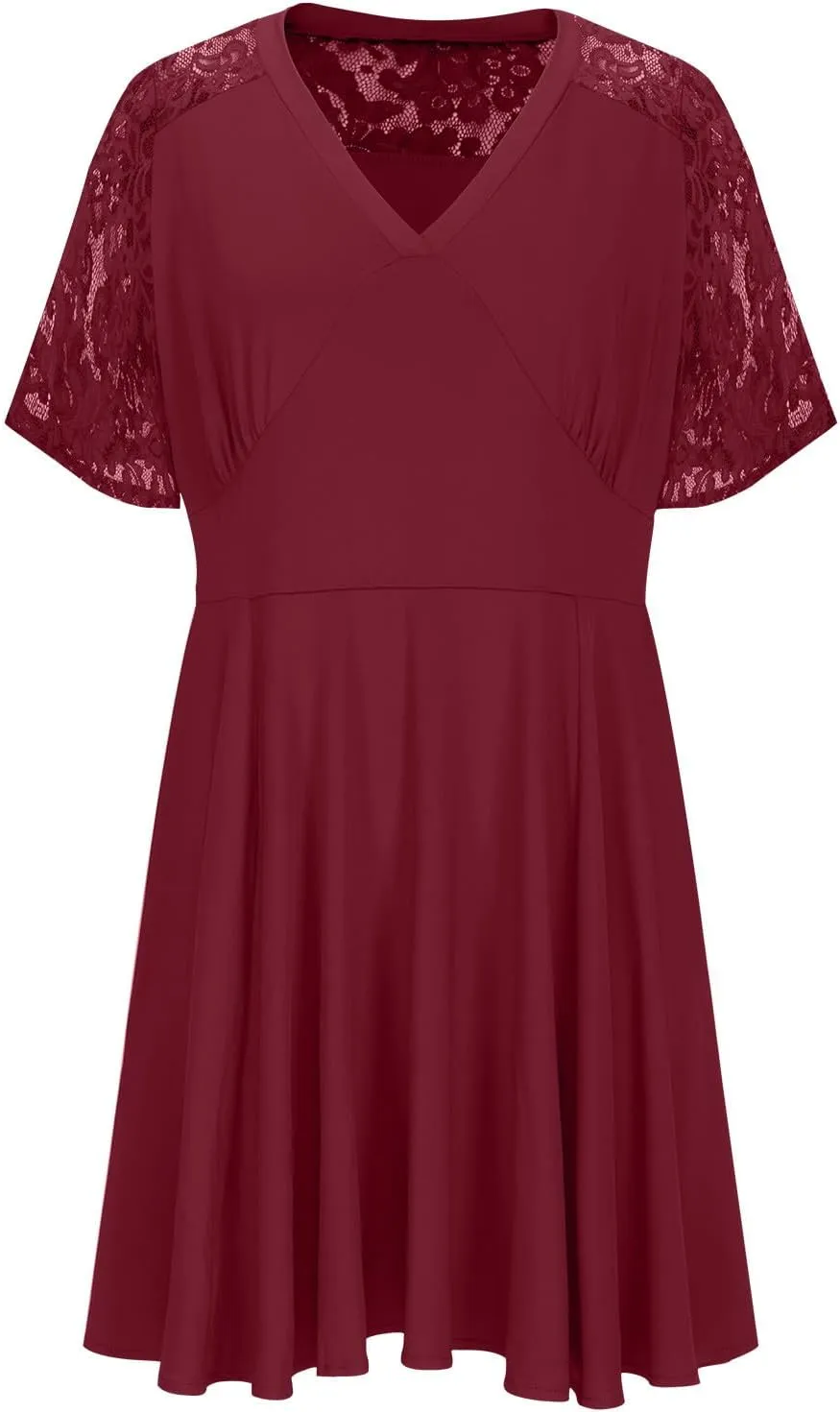 Women Plus Size Lace Cocktail Dresses Summer Wrap V Neck Short Sleeve Patchwork Flowy A Line Wedding Guest Midi Dress