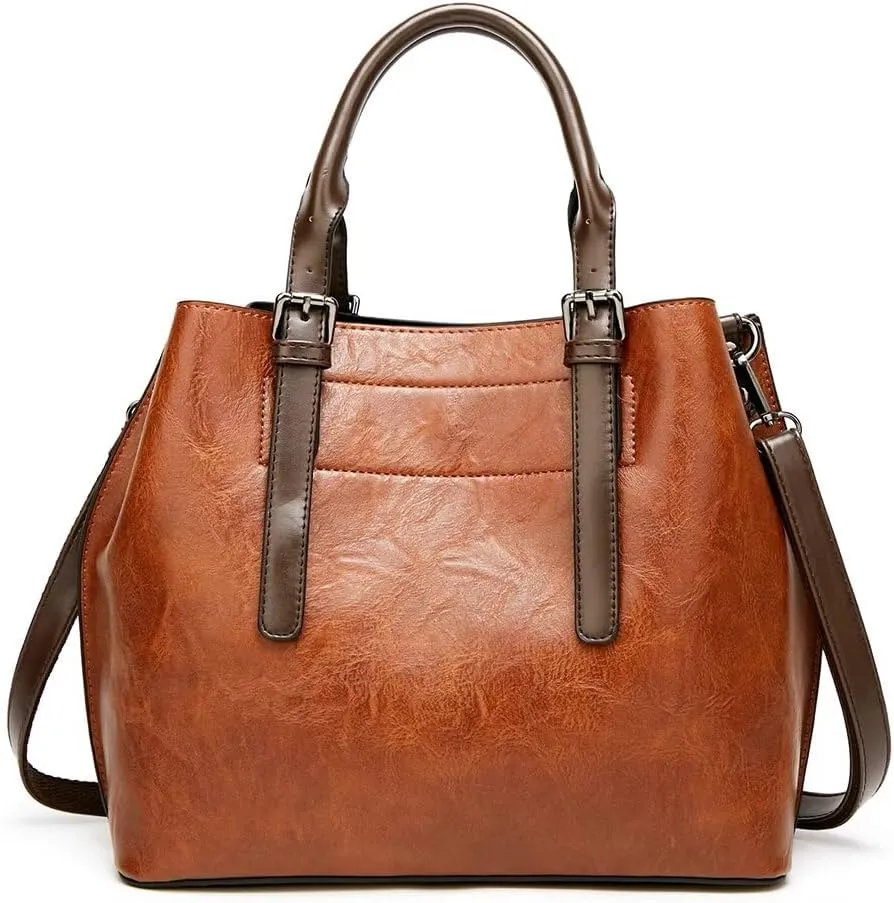 Women Purse Vegan Leather Satchel Handbag Retro Top Handle Satchel Bag Multi-pocket Tote Handbag Work Shoulder Bag