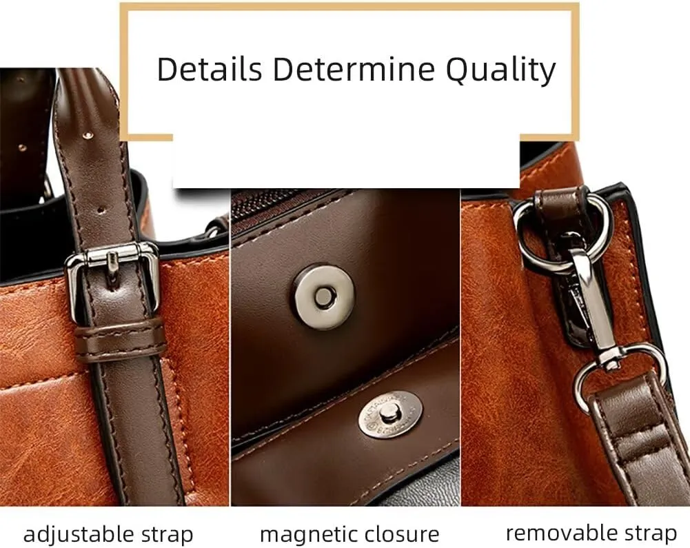 Women Purse Vegan Leather Satchel Handbag Retro Top Handle Satchel Bag Multi-pocket Tote Handbag Work Shoulder Bag
