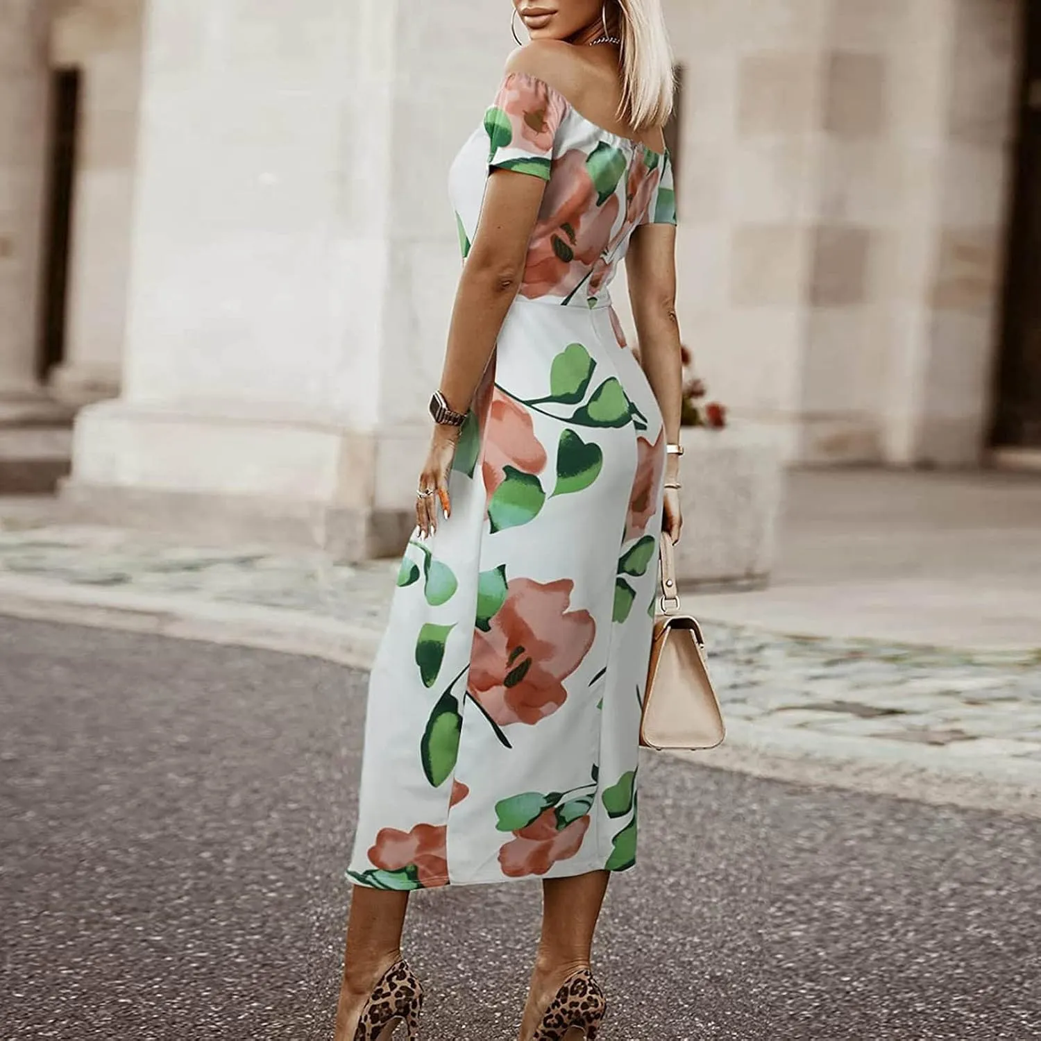 Women Sleeveless Cocktail Wedding Party Dress Sexy Short Sleeve Off Shoulder High Split Maxi Party Dresses Plus Size