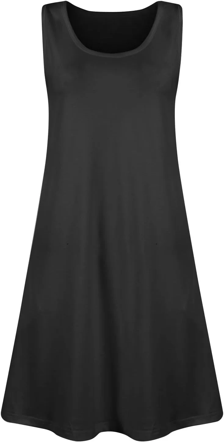 Women Summer Tank Dress U Neck Sleeveless Solid Color Sundress with Pocket Beach Vacation Party Dresses
