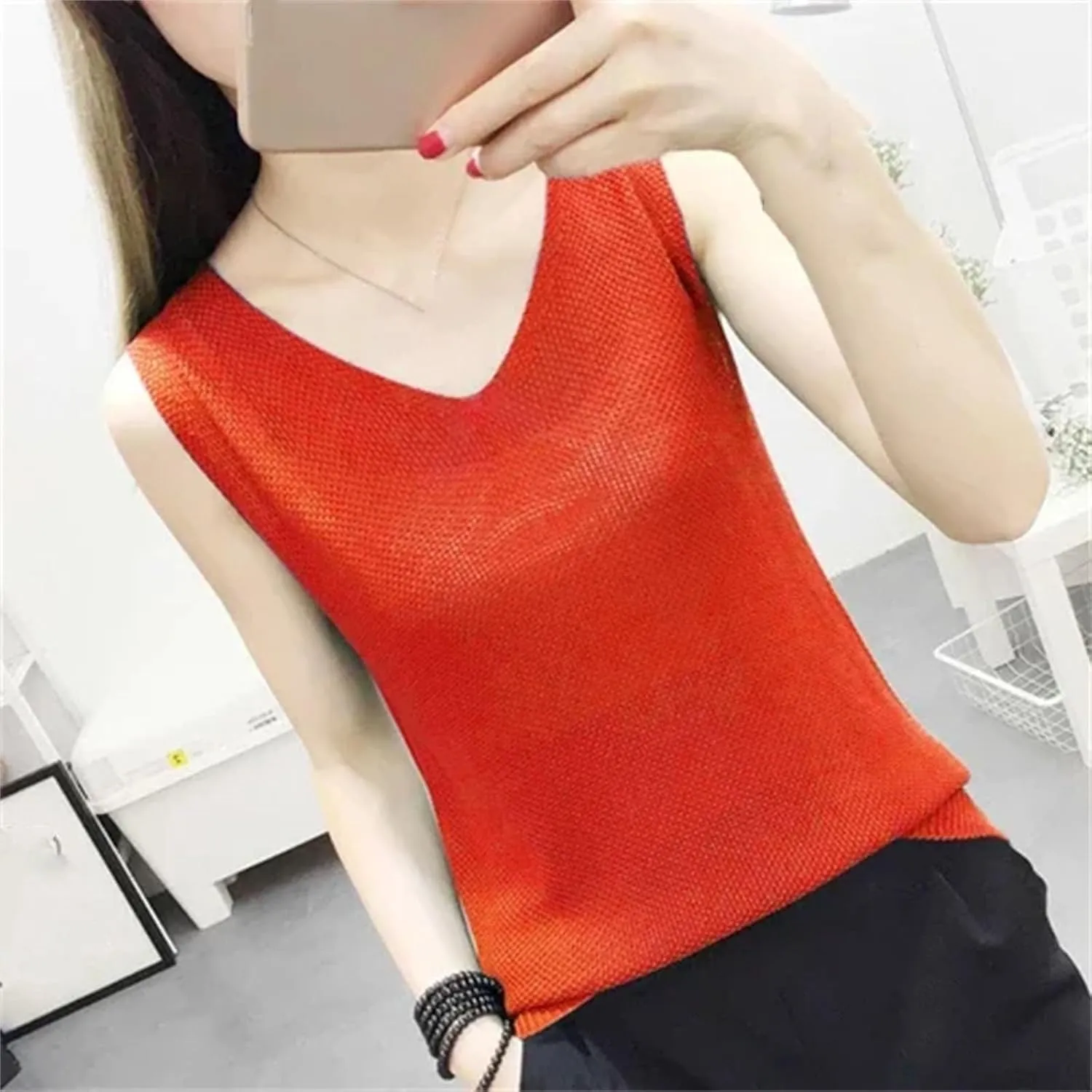 Women Tank Tops Sleeveless Knitted Loose Singlets Camisole Loose T Shirt